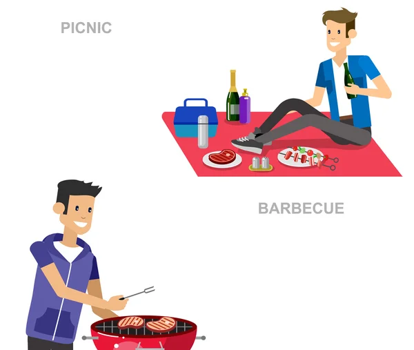 Un picnic in famiglia. Bbq party. Cibo e barbecue — Vettoriale Stock