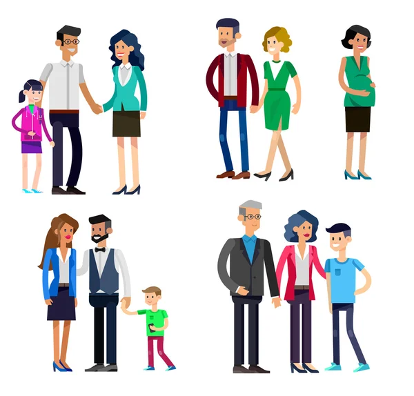 Pais com filhos, casal, família e filhos —  Vetores de Stock