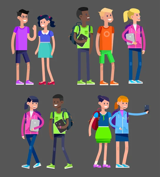 Vector personaje detallado diseño plano niños estudiantes — Vector de stock