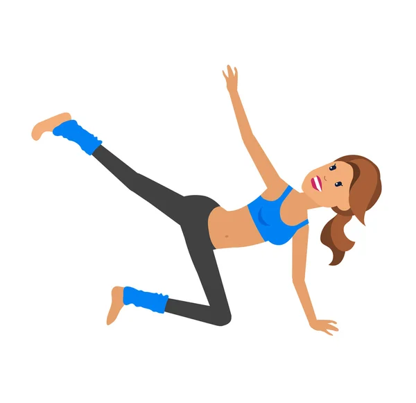 Mujer en forma estirando su pierna para calentar - aislado sobre fondo blanco — Vector de stock