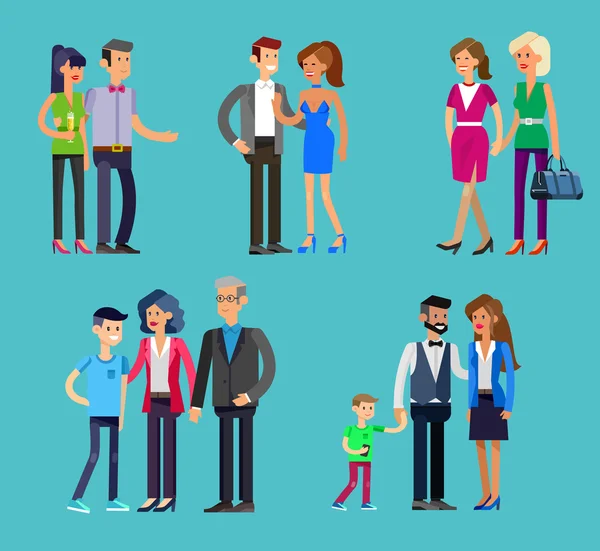 Padres con hijos, pareja, familia e hijos — Vector de stock