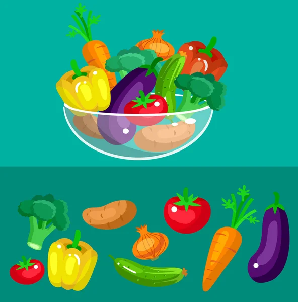 エコ食品メニューの背景。フラット詳細な野菜 — ストックベクタ