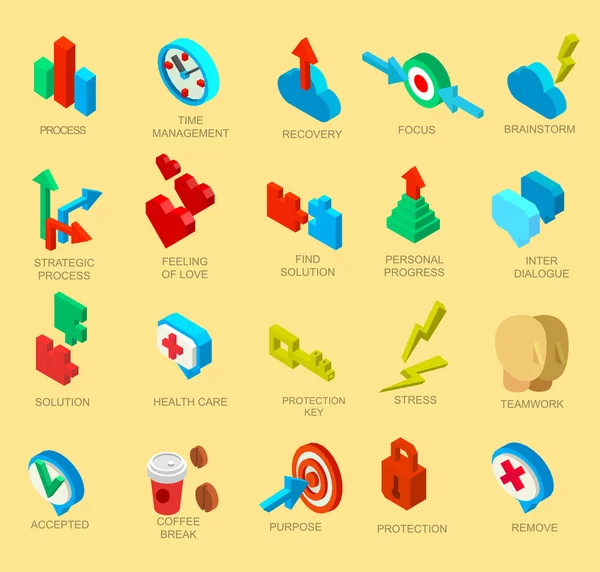 Isometric icons collection of human brain process — Stock Vector