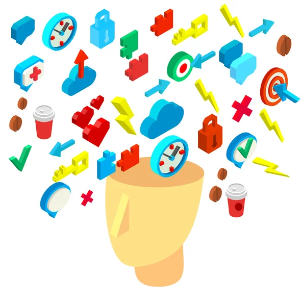 Isometric icons collection of human brain process — Stock Vector