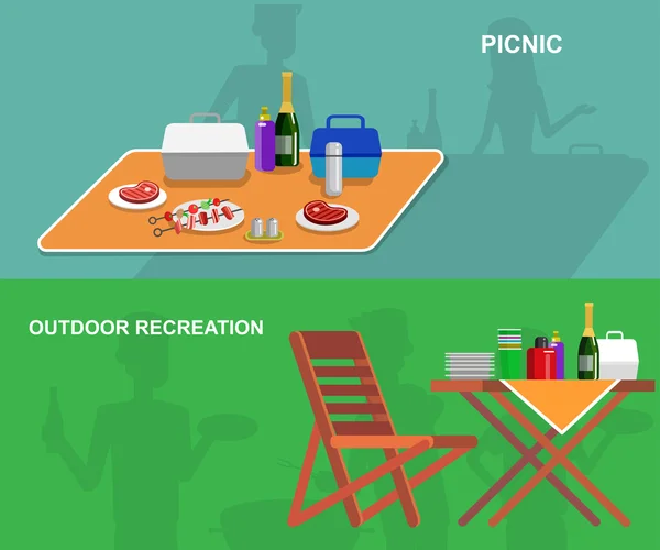 Un picnic familiar. Fiesta Bbq. Comida y barbacoa — Vector de stock