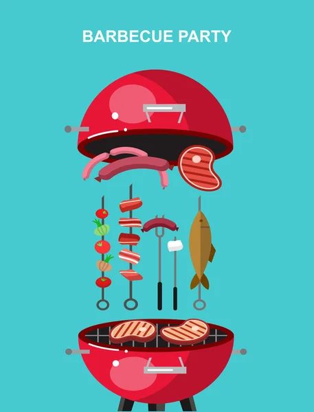 Diversi tipi di carne sulla griglia illustrazione — Vettoriale Stock