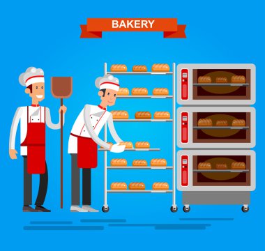 Baker ekmek simgesi fırın arka plan düz tasarlamak vektör yemek pişirmek