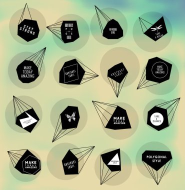 Soyut poligonal etiket tasarımı. Astronomi unsurları