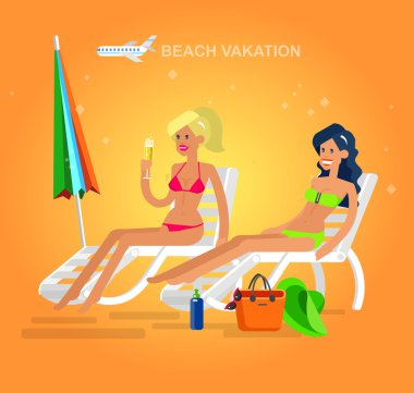 bir plajda seksi kız. vektör çizim