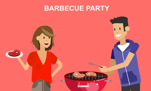 Pique-nique familial. Bbq party. Nourriture et barbecue — Image vectorielle