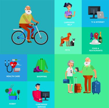 Kıdemli üzerinde serin vektör düz karakter tasarımı