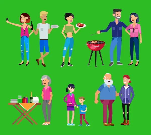 Family picnic. Bbq party. Food and barbeque — Stock Vector