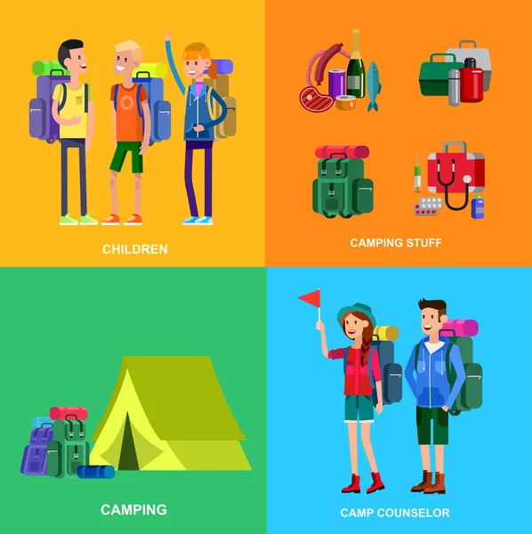 Vektorové ilustrace děti letního tábora — Stockový vektor