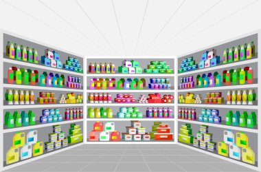 Salonu, süpermarket vektör düz çizimler