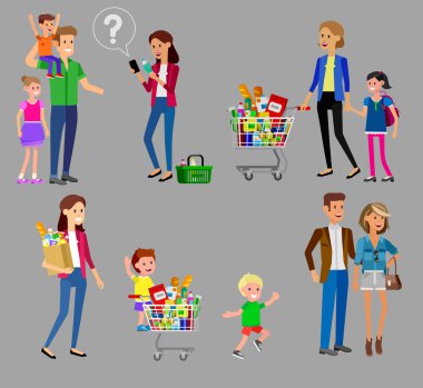 Salonu, süpermarket vektör düz çizimler