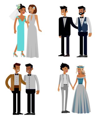 Geleneksel olmayan aile. Mutlu sevimli düğün gay ve lezbiyen