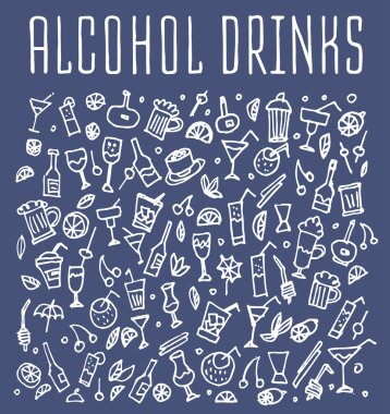 Çeşitli karalamalar kokteyller ve alkolsüz içecekler