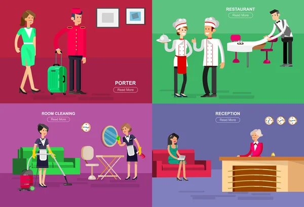 Personal y servicio del hotel — Vector de stock