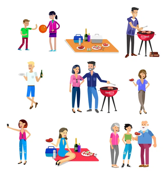 Rodinný piknik. BBQ party. jídlo a grilování — Stockový vektor