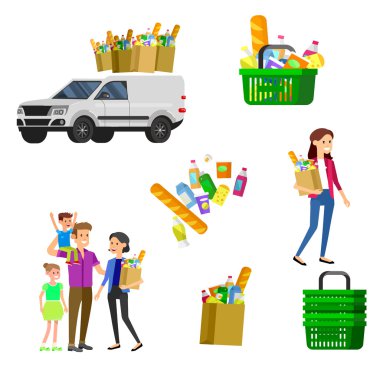 Salonu, süpermarket vektör düz çizimler