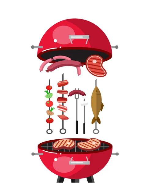 Different kind of meat on the grill illustration — Stock Vector