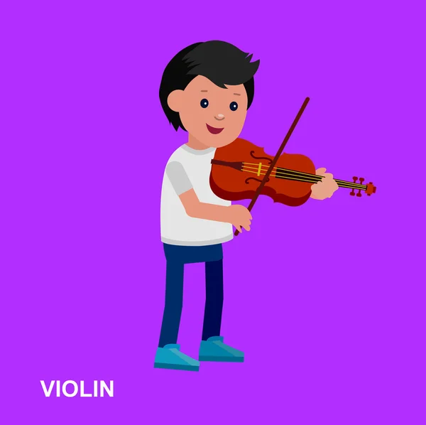 Ragazzo felice che suona il violino — Vettoriale Stock