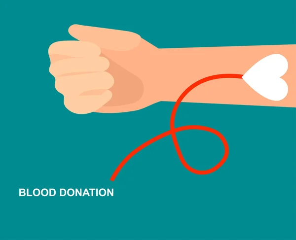 Manos con forma de corazón en la ilustración de fondo, donación de sangre — Vector de stock