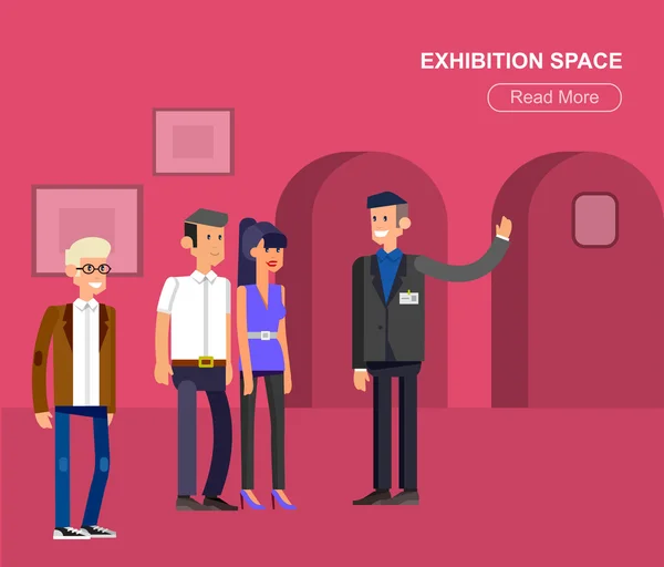 Personajes divertidos en el museo — Vector de stock