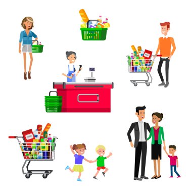 Salonu, süpermarket vektör düz çizimler