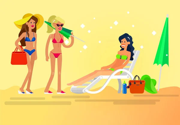 Heiße Mädchen an einem Strand. Vektorillustration — Stockvektor