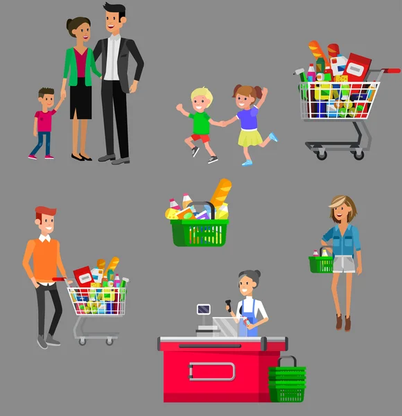 Winkel, supermarkt platte vectorillustraties — Stockvector