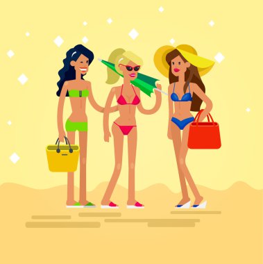 bir plajda seksi kız. vektör çizim