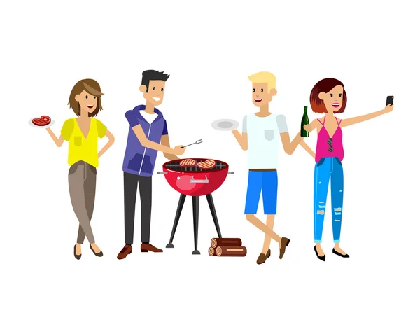 Pique-nique familial. Bbq party. Nourriture et barbecue — Image vectorielle