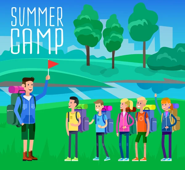 Vector ilustración de campamento de verano para niños — Vector de stock