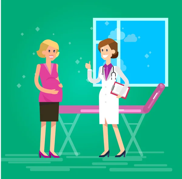 Mutlu hamile kadın bir doktor ziyaret — Stok Vektör