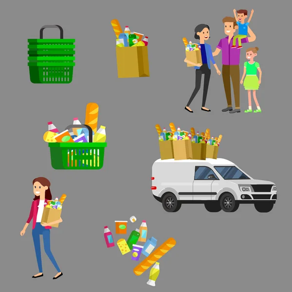 Winkel, supermarkt platte vectorillustraties — Stockvector