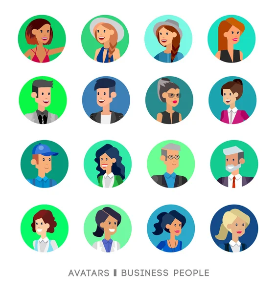 Lindo conjunto de avatares humanos de dibujos animados — Vector de stock