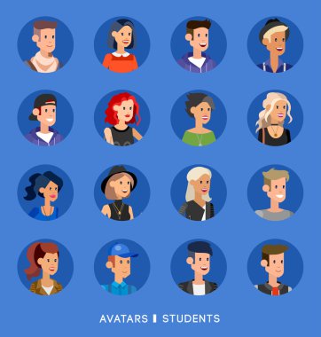 Sevimli çizgi insan avatarlar set