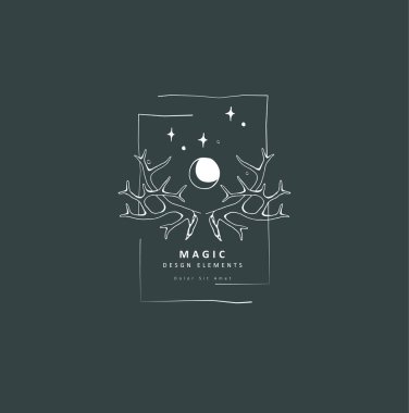 Boho el mistik sihirli logo çizdi. Esrarengiz karalama elementleri. Siyah taslak tarzı. Soyut vektör illüstrasyonu