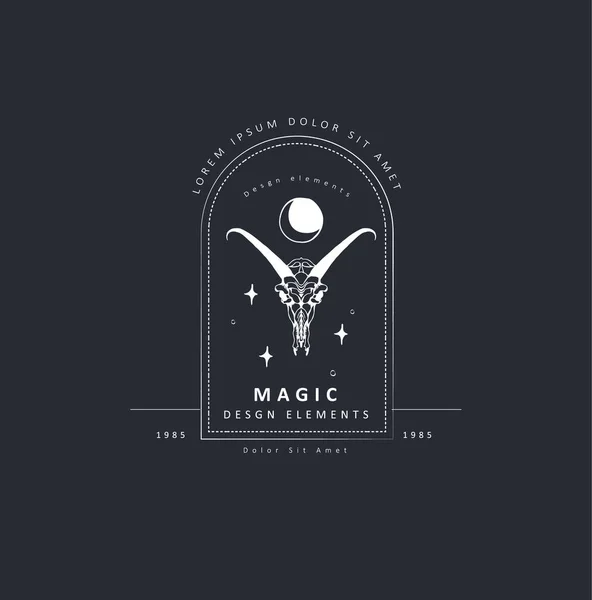 Boho handgezeichnetes mystisches magisches Logo. Esoterische Doodle-Elemente. Schwarz umrissen. Abstrakte Vektorillustration — Stockvektor