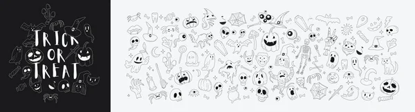 Vector icoon en element collectie voor Helloween wenskaart en poster, feest teken. Concept illustratie met teken en symbool. Platte tekenfilm — Stockvector