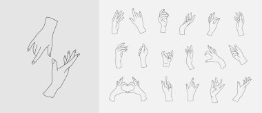 Bir çift vektör kadın güzellik eli. Düzenlenebilir vuruş boyutu. Düz çizgi, ince ve doğrusal tasarım. Basit ikonlar. Resim kavramını göster