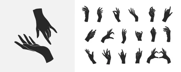 Set von Vector weibliche Schönheit Hände Silhouette. Editierbare Strichgröße. Linie flache Kontur, dünnes und lineares Design. Einfache Symbole. Konzeptillustration. — Stockvektor