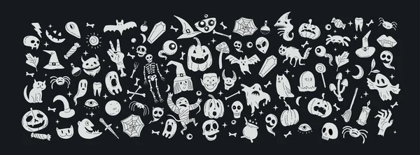 Vector icoon en element collectie voor Halloween wenskaart en poster, feest teken. Concept illustratie met teken en symbool. Platte tekenfilm — Stockvector