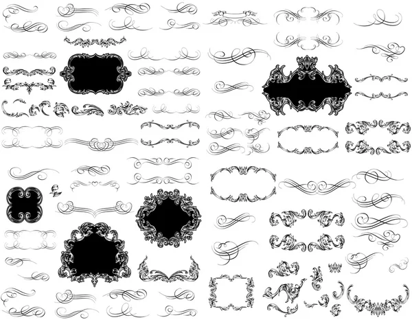 Verzameling van hand-tekening kalligrafische floral ontwerpelementen. — Stockvector