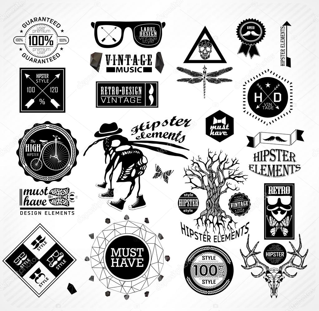 hipster label, icon, elements