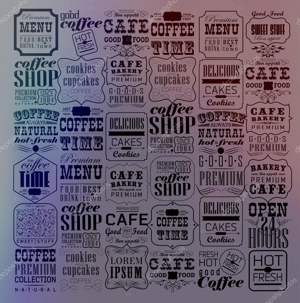 Mega set of thin line Vintage Retro Coffee  Labels and typography. Coffee decoration collection