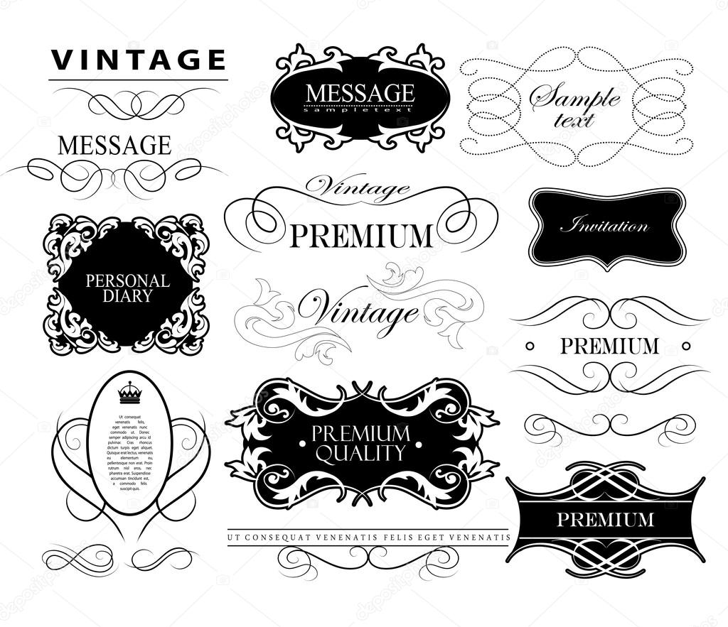 Set of hand-drawing calligraphic floral design elements.