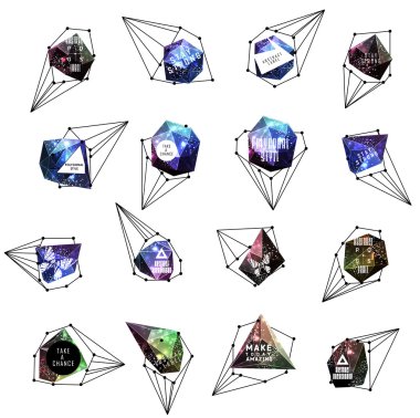 Soyut poligonal etiket tasarımı. Astronomi unsurları 