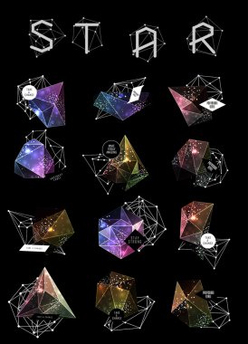 Soyut poligonal etiket tasarımı. Astronomi unsurları 